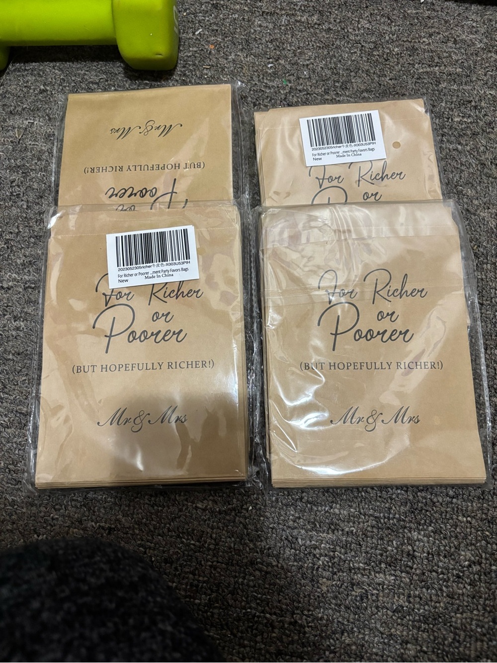 Mr & Mrs 'For Richer or Poorer' Kraft Favor Bags - Set of 4